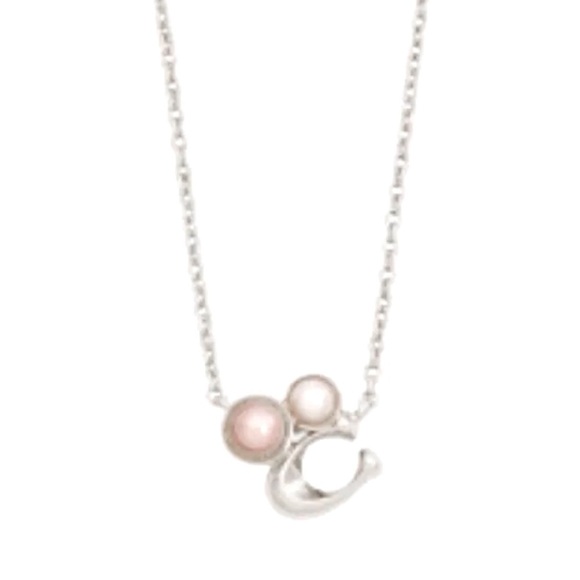COACH Signature Sculpted C Pendant Silver Necklace with Cluster Pearls 16” + 2” - Picture 4 of 5